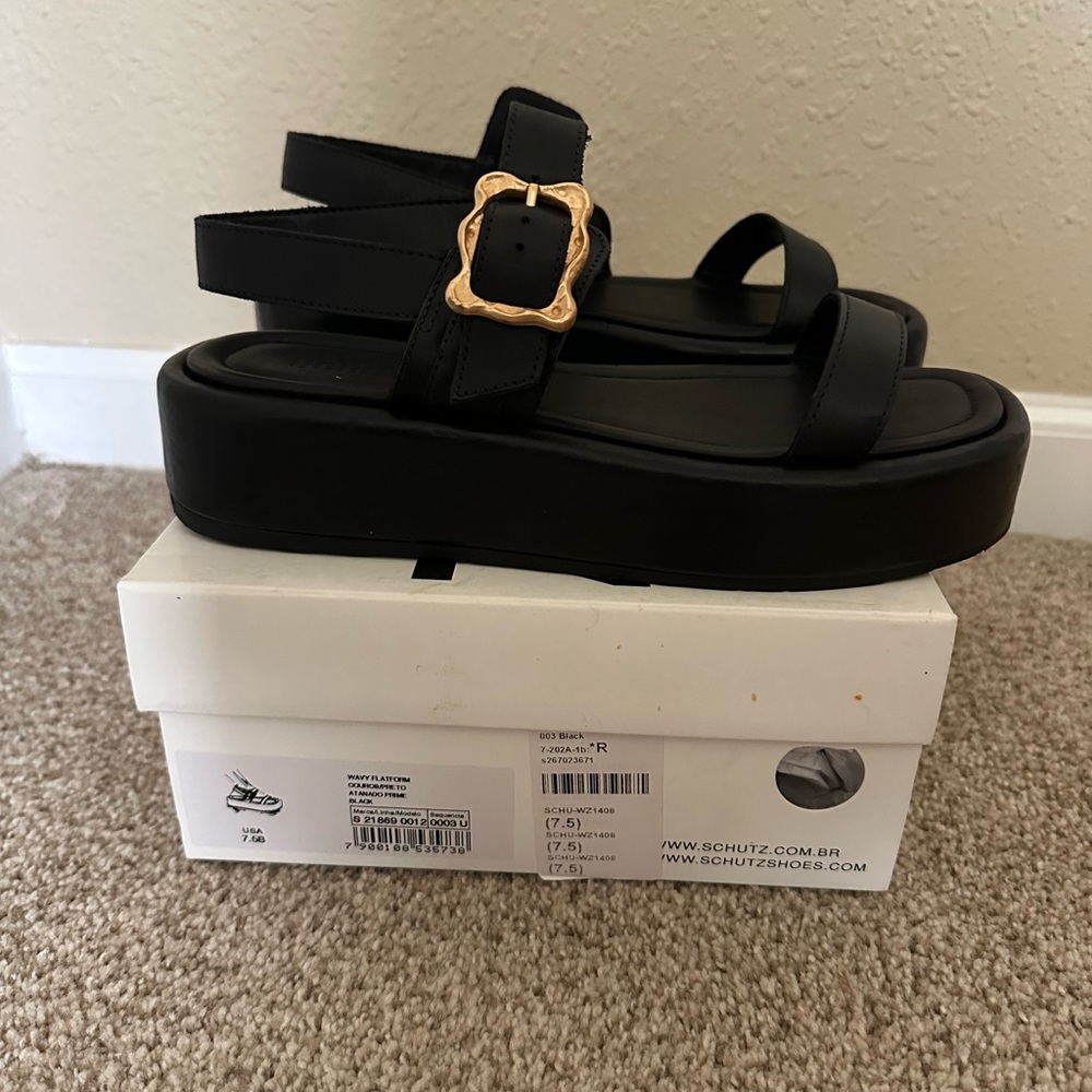 SCHUTZ Black Sandals with Gold Accent
